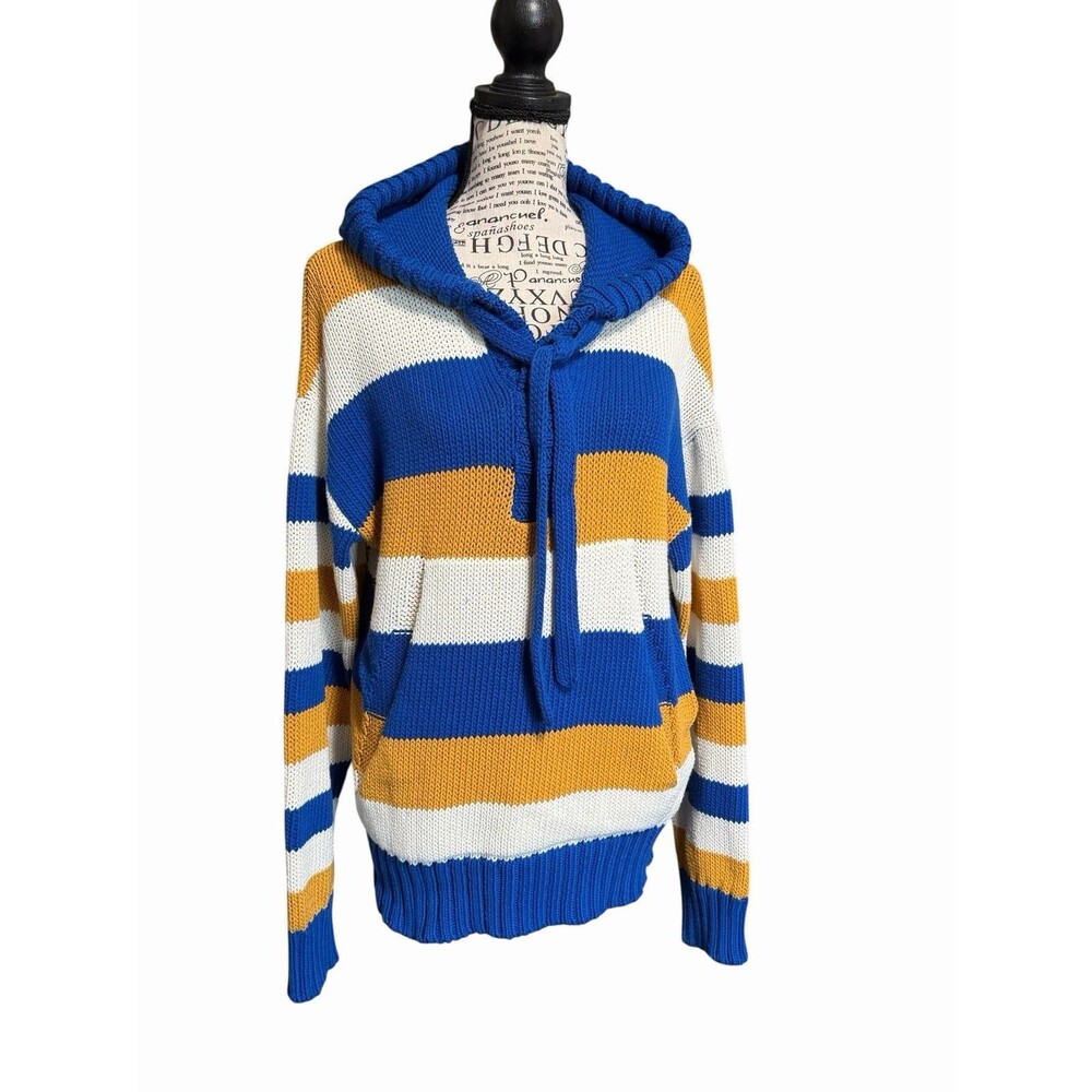 Zara Unisex Knit Striped Long Sleeve Hooded Cropped Hoodie White Size s